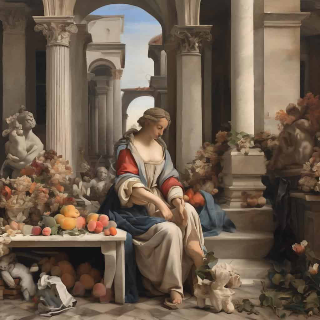 Ρετρό πίνακας με καλλιτέχνη που εκφράζει ψυχολογική τέχνη και δημιουργικότητα.